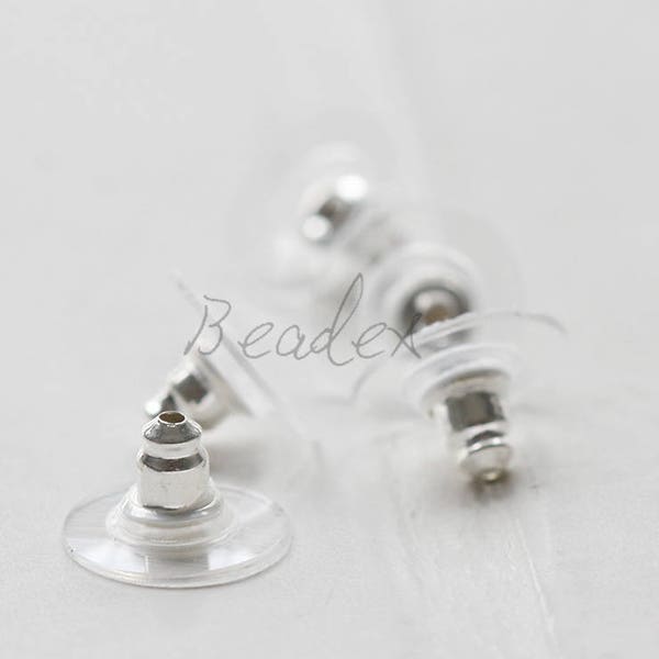 40 Pieces / Earring Barrel / White Gold Tone / Clutch with Clear Plastic Disc / Earring Backing (C3453//B715)