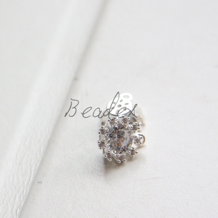 One Piece / Flower With Rhinestone / Silver Plated / Real