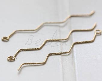30 Pieces / Raw Brass / Brass Base / Cutting / Textured / Eye Pin / W Pin / Findings / 65mm (1mm Thickness) (C3717//V74)