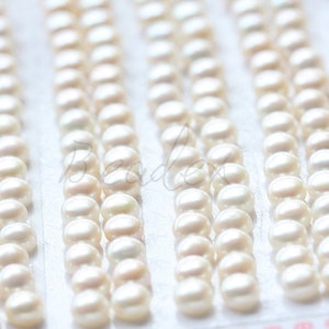 2 Pieces / One Pair / Fresh Water Pearl Round Cabochons / Earring Stud / Half Drilled Pearl Button/ Pearl White 4~4.5mm