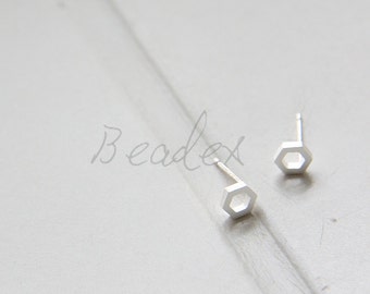 2 Pieces / Matte Silver Plated / Brass Base / Real Silver / Earring Post with Sterling Silver Pin / Hexagon (C3140//K455)