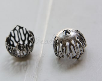2 Pieces / Oxidized Silver Plated / Real Silver / Bead Cap / Brass Base / Filigree Cone (C3025//H350A)