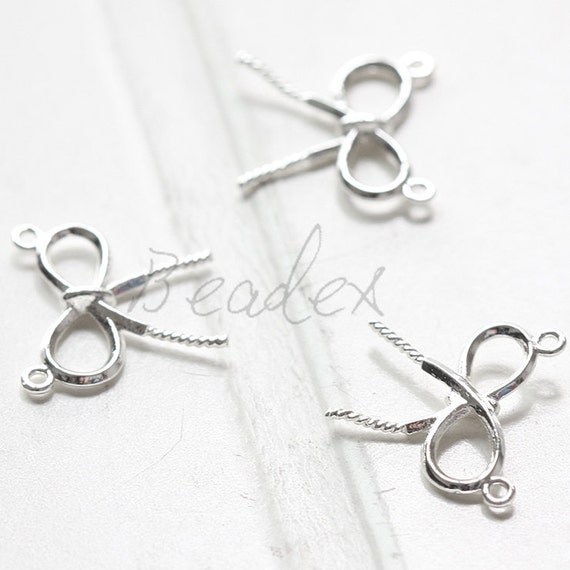 2 Pieces / Bow / Silver Plated / Real Silver / Brass Base