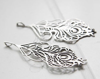 One Piece / Feather / Oxidized Silver Plated / Real Silver / Brass Base / Pendant (Z7673//J533A)