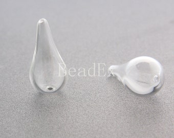 6 Pieces / Hand Blown / Hollow Glass Beads / Tear Drop / Clear / 30x14mm (17H6/G86)