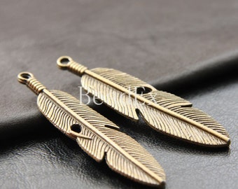 6 Pieces / Feather/ Antique Brass Tone / Base Metal  61x15mm  (Y12720//D132)A33