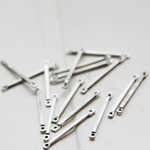 4 Pieces / Oxidized Silver Plated / Real Silver / Brass Base / Bar / Link / Connector (C3060//G883)