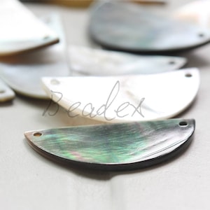 2 Pieces / Shell / Half Moon / Crescent  / Moon / Half Circle / Two Holes / Semiprecious Stone 30.4*14.6mm