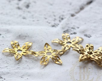40 Pieces / Raw Brass / Brass Base / Flower / Bead Cap / Flower Cap / Cap (C3898)