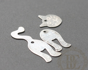 One Set (3 Pieces) / 925 Sterling Silver / Cat / Charm (C3992)