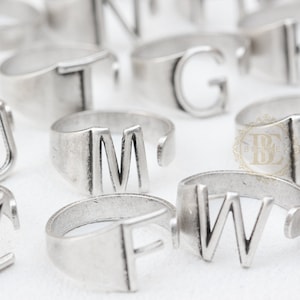 Antiqued Silver Plated Solid Letter Ring Base - Bague à doigts - Anneau ouvert (C4532)