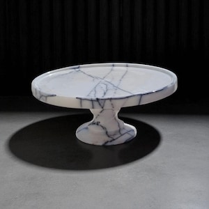 Modern Marble Cake Stand with Dark Veins, Footed Serving Platter, Luxury Wedding Dessert Display, Kitchen Island Centerpiece, Gift