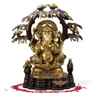 Large Brass Lord Ganesh Statue: Hindu God Ganpati Idol for Pooja