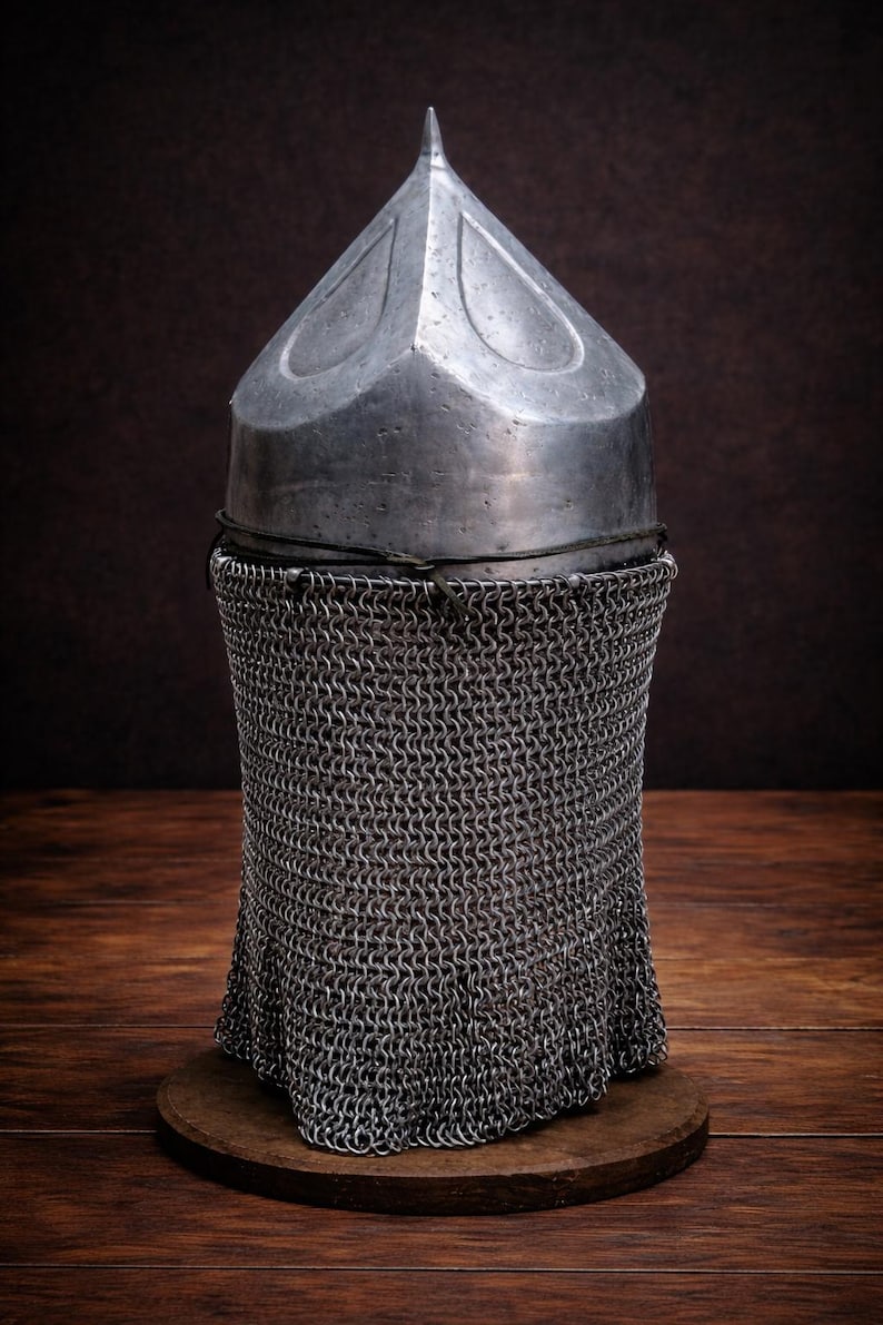 Medieval Masked Helmet With Chainmail Aventail | Cuman Viking Steel ...