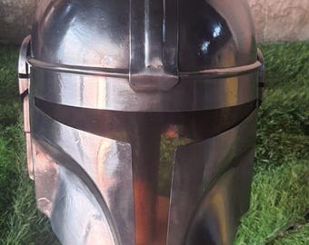 Casco mandaloriano hecho a mano: réplica de Star Wars en acero calibre 18