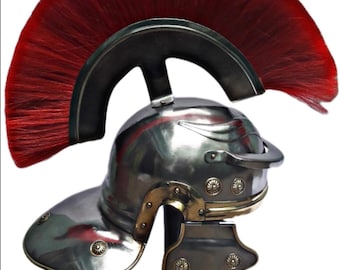 Roman Centurion Helmet, Red Plume, 18 Gauge Steel, LARP Armor