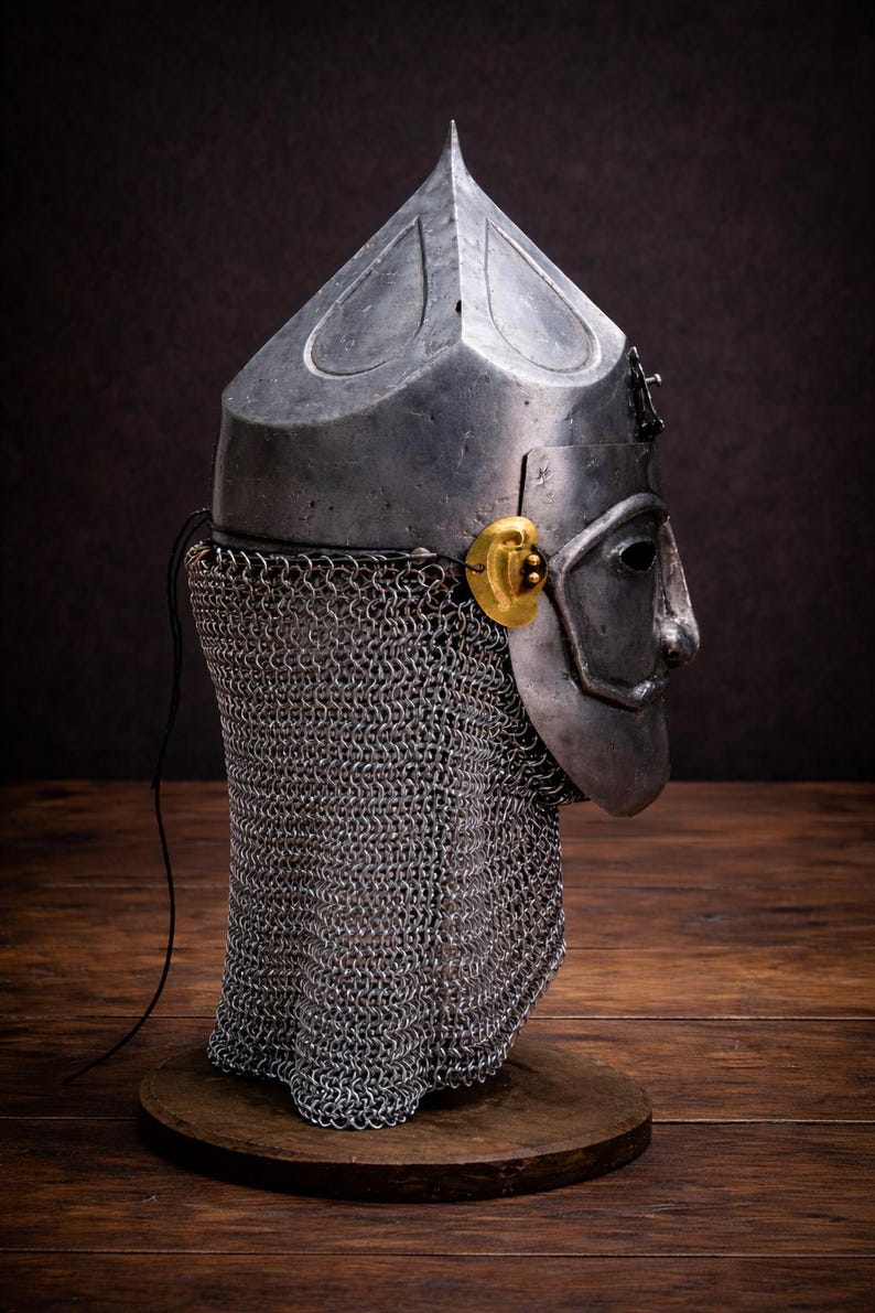 Medieval Masked Helmet With Chainmail Aventail | Cuman Viking Steel ...