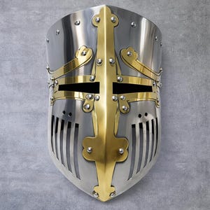 Casco de cruzado - Casco de caballero medieval - Disfraz de armadura - LARP SCA - Armadura de exhibición
