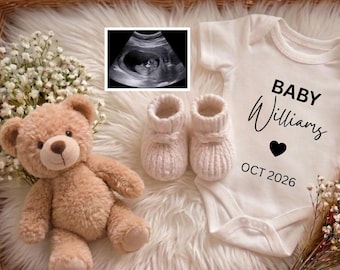 Plantilla neutra para anuncio de embarazo con osito de peluche (descarga digital)