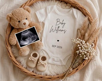 Anuncio de embarazo neutral: Revelación de bebé estilo bohemio, anuncio de bebé por ecografía, revelación de embarazo, anuncio de osito de peluche, descarga digital