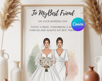 Tarjeta de boda para mejor amiga, regalo de dama de honor, recuerdo de boda para mejor amiga, tarjeta romántica para despedida de soltera.