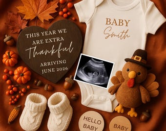 Plantilla de anuncio de embarazo para Acción de Gracias, anuncio de embarazo agradecido, anuncio de bebé de otoño, Canva digital editable, descarga instantánea