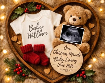 Christmas Pregnancy Announcement , Our Christmas Miracle Baby Coming June 2026, Editable Holiday Baby Reveal Template, Digital Download