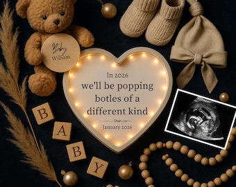 New Years Pregnancy Announcement,  2026 Popping Bottles Baby Reveal, Digital Download, Canva Template, 2026 New Year Baby Reveal