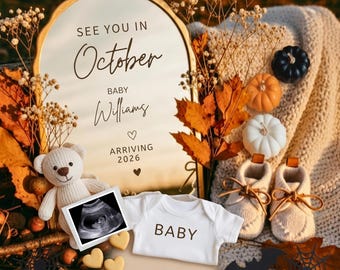 Fall Pregnancy Announcement:Boho Fall Gender Neutral Baby Reveal,Pregnancy Announcement October Baby, Editable Template (Digital Download)