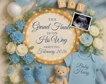 Grand Finale Pregnancy Announcement: Last Baby Pregnancy Announcement Digital Editable Template, Editable Last Baby 2nd 3rd Child Template,