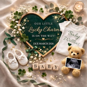 St. Patrick's Day Schwangerschaftsankündigung, Glücksbringer Baby Schwangerschaftsankündigung, Social Media Baby Reveal Vorlage, sofortiger Download