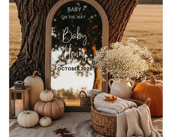 Anuncio de embarazo de otoño: Revelación de embarazo en otoño, Anuncio de bebé calabaza, Redes sociales, Anuncio de bebé de otoño (Editar en Canva)