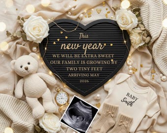 Nieuwjaar zwangerschap aankondiging 2026, nieuwjaar nieuwe baby onthullen, baby komt 2026, bewerkbare digitale zwangerschap aankondiging