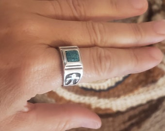 Vintage 70s 1970's men's sterling silver composite turquoise thunderbird ring size 10.5  southwestern western cowboy cowgirl Native American