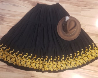 Vintage Double D Ranchwear DD Ranch Wear embroidered black full tiered maxi broomstick skirt S M western southwestern cowgirl cowboy rodeo