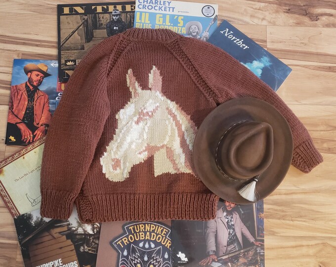 Retro Rodeo Cardigan Vintage Handmade 50s 60s Horse Head and Horseshoe Chunky Cardigan ...