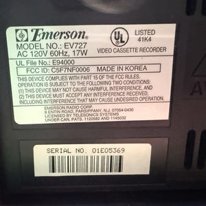 Emerson EV727 VCR 4‑Head Hi‑Fi Stereo NEW No Box Plastic On Front + Remote image 10