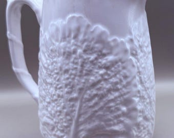 Spode China WHITE 6 1/2" Pitcher Embossed Cabbage Leaf 32 oz. Pitcher England