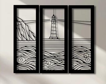 Lighthouse Metal Wall Art – Laser Cut Nautical Coastal Decor