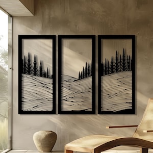 Forest Mountain Metal Wall Art,Hill Tree Decor, Mountain Range Panels Modern Art, Outdoor Decor,Trend Metal Wall Art Room Decor,Chalet Art