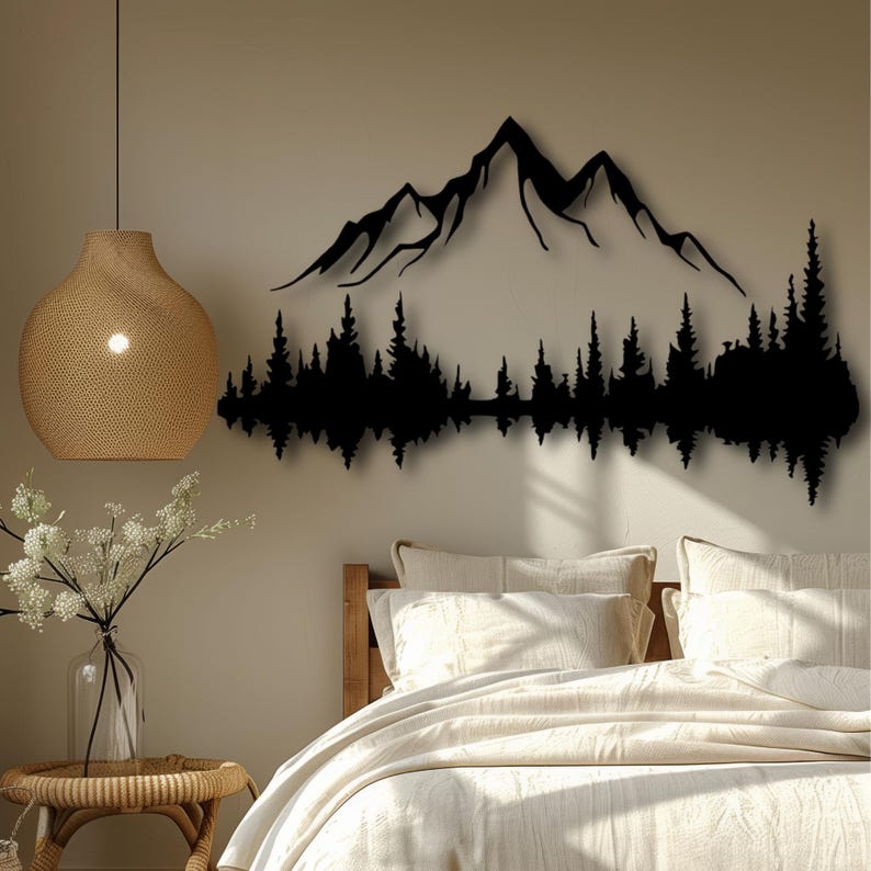 Mountain Forest Metal Wall Art - Extra Large Nature Home Decor - Living ...