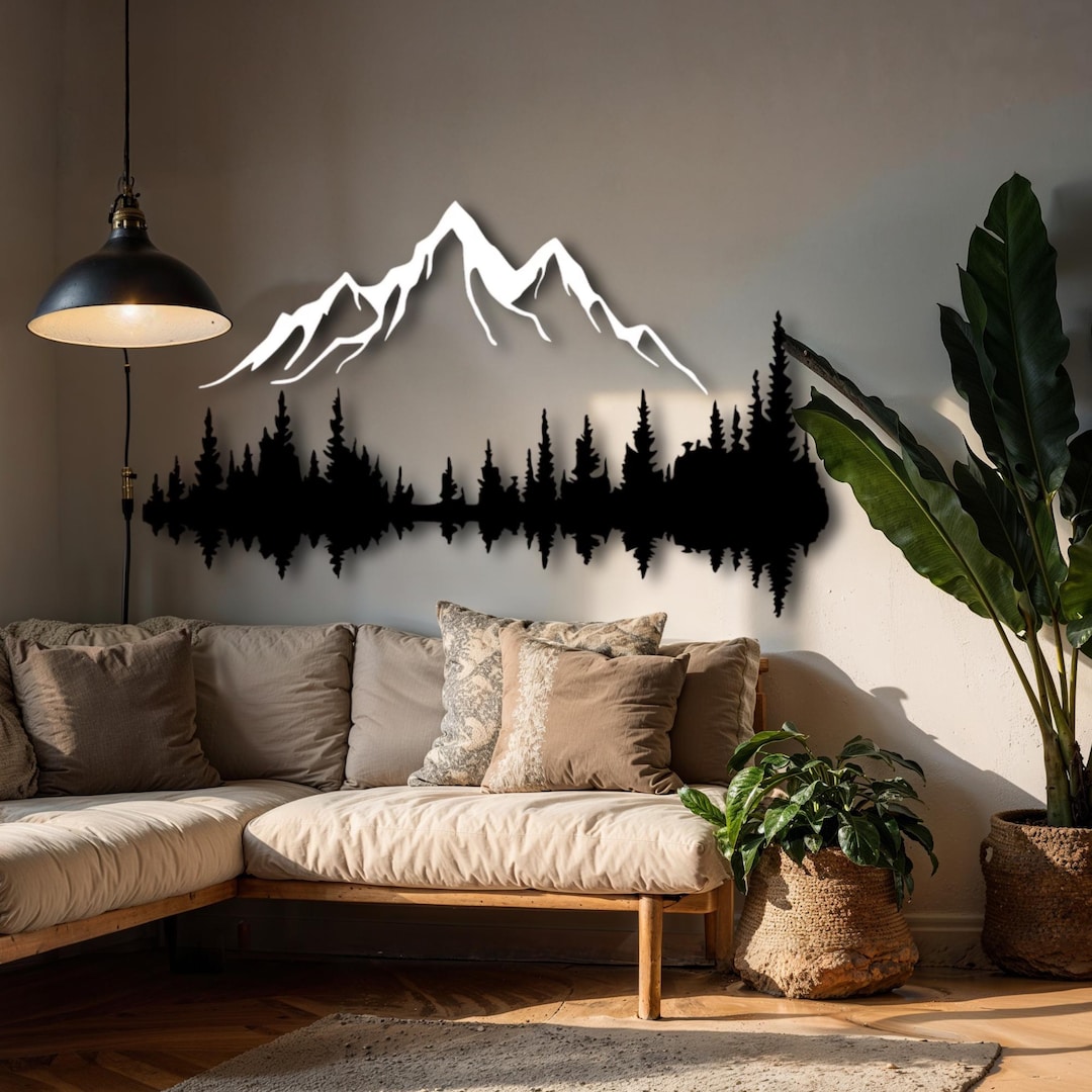 Mountain Forest Metal Wall Art - Extra Large Nature Home Decor - Living ...