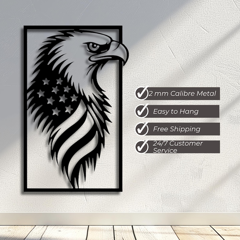Metal American Eagle Wall Art - Patriotic USA Flag Decor - American ...