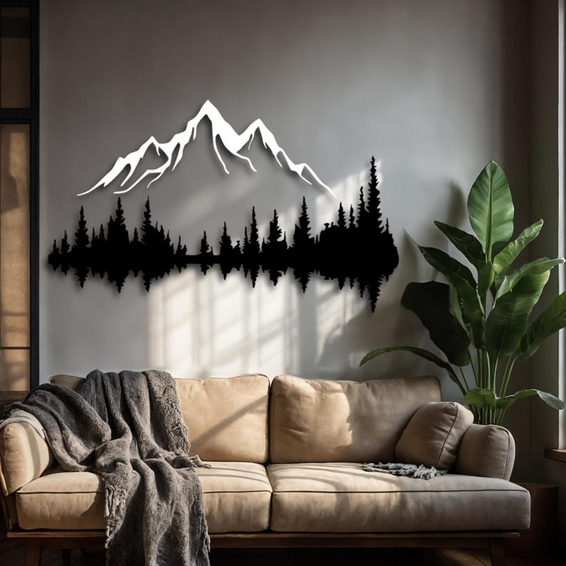 Mountain Forest Metal Wall Art - Extra Large Nature Home Decor - Living ...
