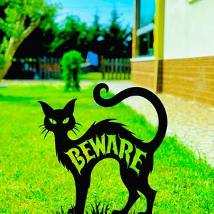 Halloween Yard Decoration – &#39;Beware&#39; Black Cat Garden Stake – Spooky Outdoor Lawn Ornament – Scary Halloween Party Prop - Spooky Decor