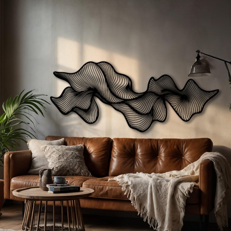 Minimalist Line Art Wall Decor Metal, Black Metal Wall Art, Modern Home ...