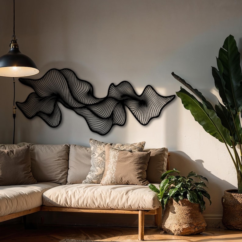 Minimalist Line Art Wall Decor Metal, Black Metal Wall Art, Modern Home ...