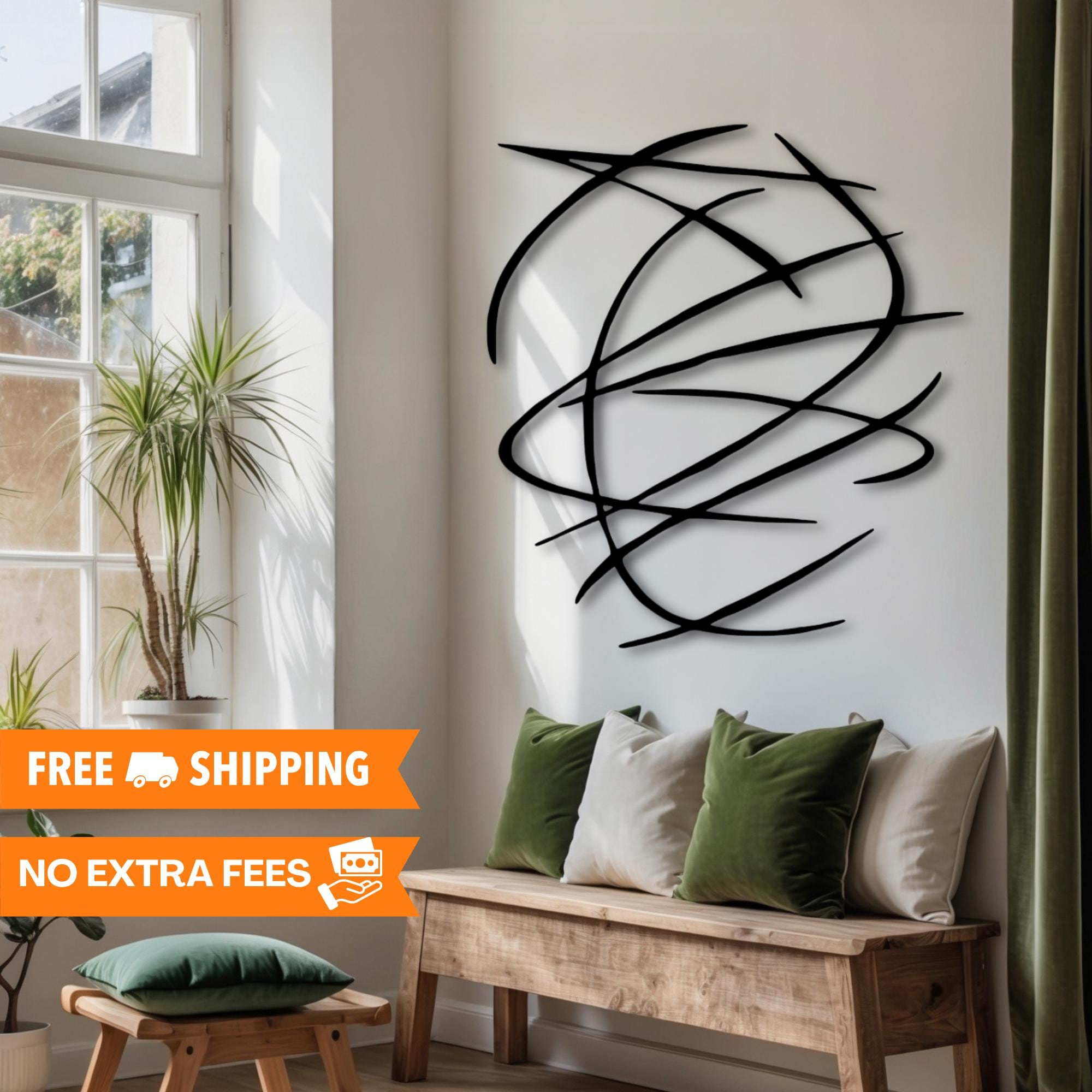 Abstract Line Art Gold Metal Wall Decor - Modern Home Decoration ...