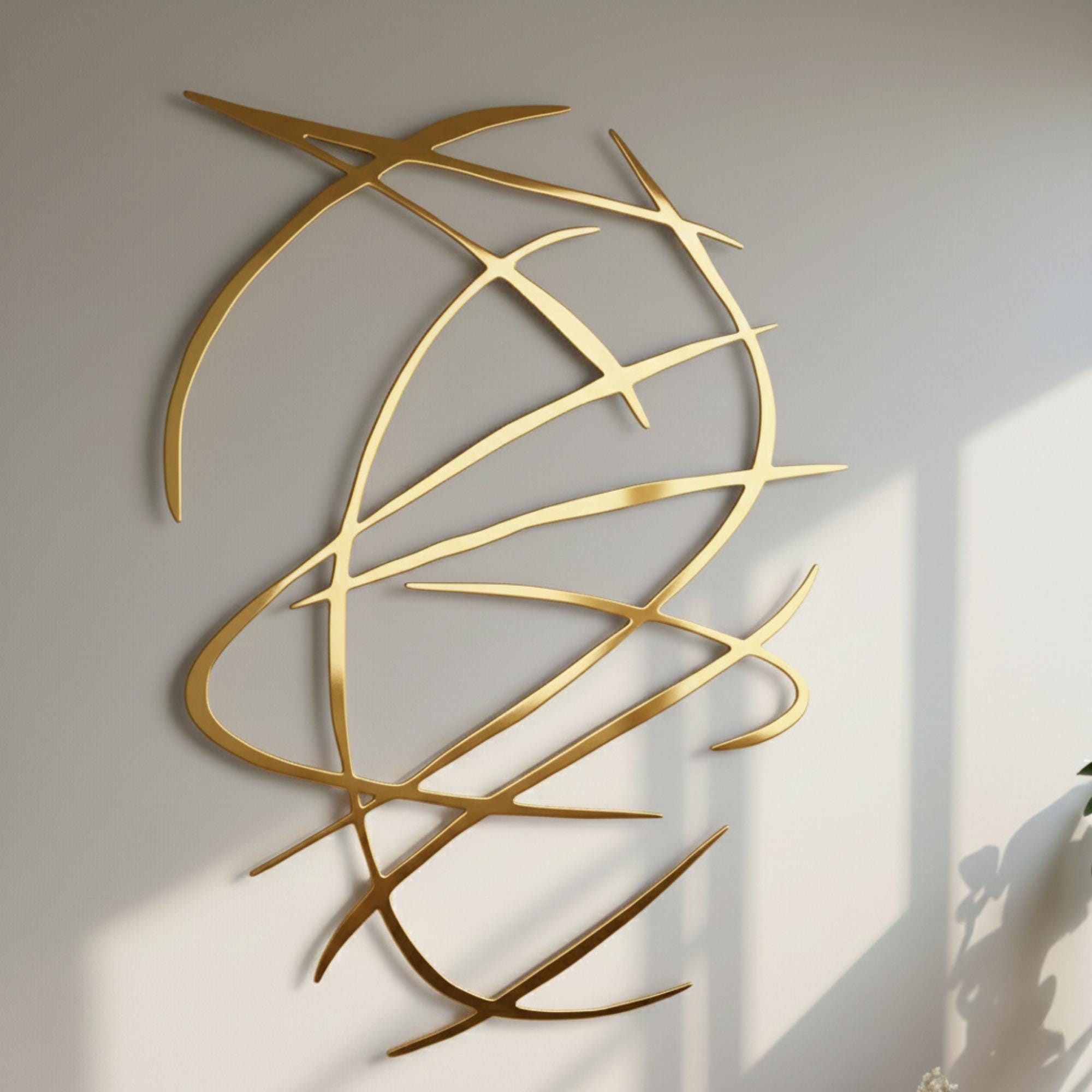 Abstract Line Art Gold Metal Wall Decor - Modern Home Decoration ...