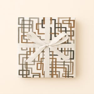 Earthy Geometric Maze Wrapping Paper: Rustic Brown & Gray Abstract Gift Wrap